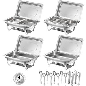 Chafing Dishes for Buffet, 8 Qt High Grade Chafing Dish Buffet Set, Rolled-Edge Design Food Warmers for Parties, Buffet, Wedding, Birthday, Camping 4 Pack 7 Pans (Silver)
