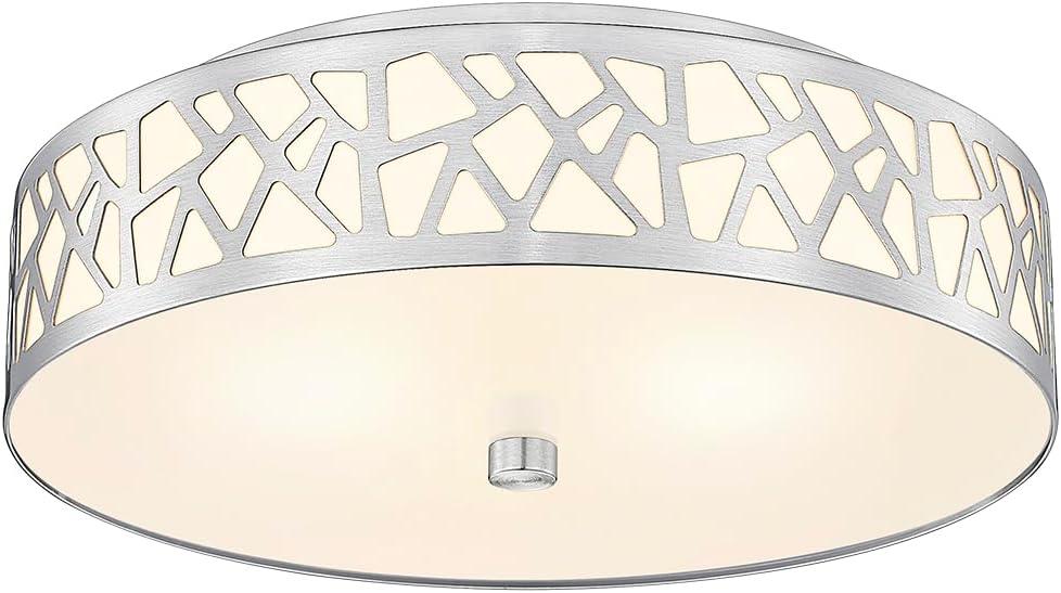 2-Light Flush Mount Ceiling Light,12 inch Modern Ceiling Light Fixture with Brushed Nickel Metal and Frosted Glass Shade for Hallway, Kitchen, Bedroom, 12-inch-1PK