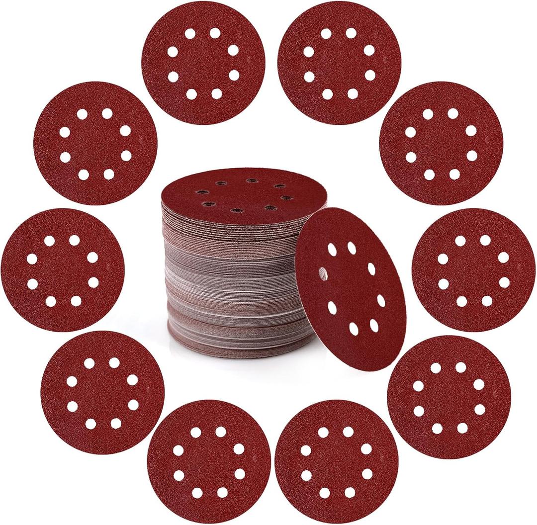 100 PCS 5 Inch Sanding Discs Hook and Loop Sandpaper for Random Orbital Sander 60 Grit