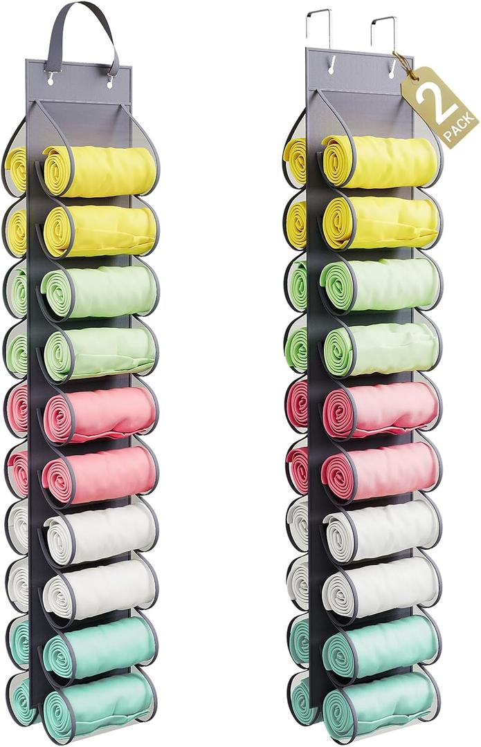 YOUDENOVA 2 Pack Legging Organizers for Closet, Hanging Closet Organizers with 20 Compartments for Tshirt, Jeans, Socks, Yoga Leggings, Grey