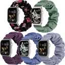 Recoppa Compatible for Apple Watch Band Scrunchie 38mm 40mm 41mm 42mm 44mm 45mm 46mm Cute Printed Elastic Solo Loop Bands Women Bracelet Strap for iWatch Series 10 9 8 7 6 5 4 3 2 1 SE, 4 Packs