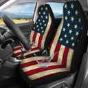 Retro USA Flag Auto Washable, Breathable Seat Cover, Universal Car Front Seats Accessories Interior Decor 2 Pcs Suit All Seasons Use
