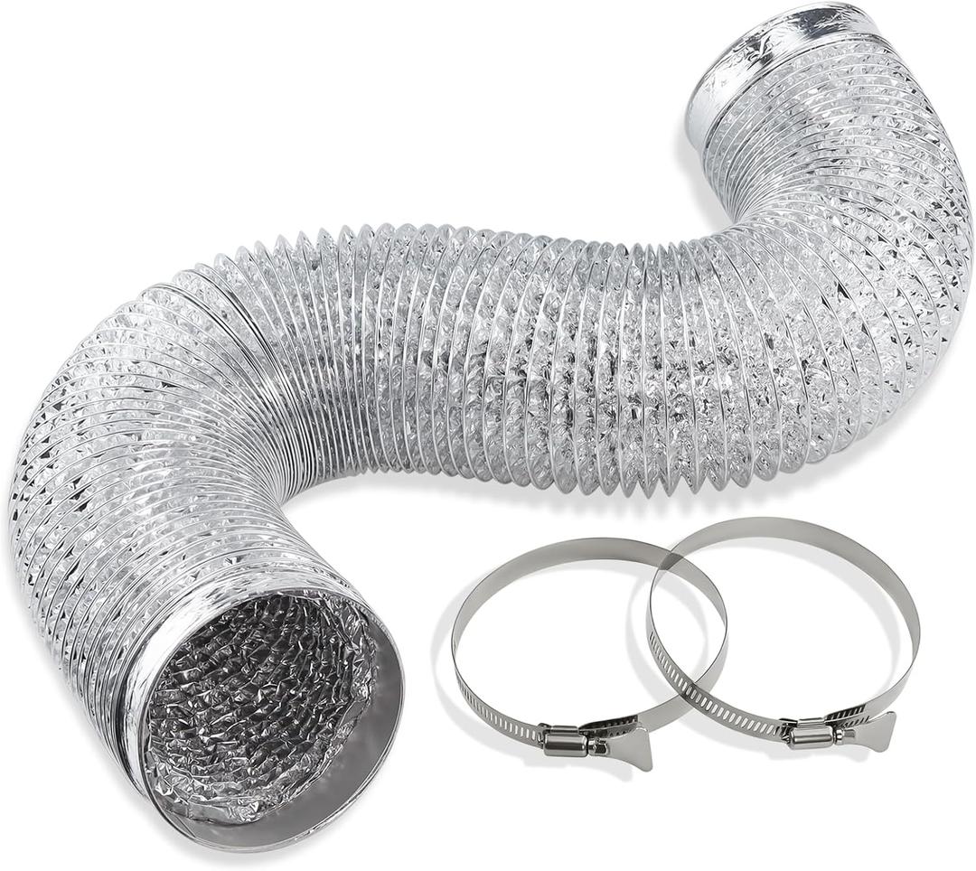 Cenipar Dryer Vent Hose-4 inch Ducting Vent Hose Flexible Aluminum Foil Non-Insulated (4 inch 8 feet) with 2 Clamps