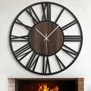LEIKE 30" Oversized Large Wall Clocks,Silent,Non Ticking,Battery Operated Modern Round Big Wood Decorative Metal Wall Clock for Living Room, Bedroom,Kitchen,Farmhouse,Office Decor - Black,30 Inch (Walnut and Roman Number)