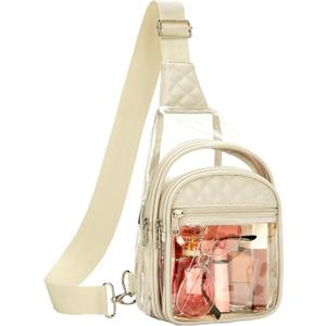Vorspack Clear Bag for Stadium Events - Crossbody Bag for Women Clear Stadium Bag for Concerts Sports Festivals (Medium, Beige)