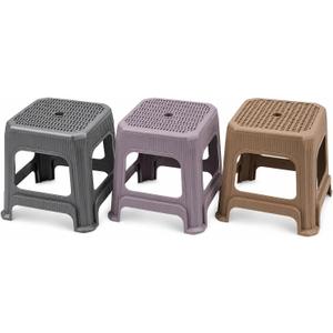 Heavy Duty Plastic Step Stool Set of 3, Sturdy Non-Slip Portable Utility Stool for Bathroom, Kitchen, Closet & Home Use, Durable Portable Household Foot Stool, Brown, Beige & Gray Colors