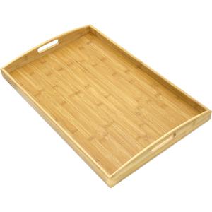 Bam & Boo Natural Bamboo Serving Tray Extra Large Rectangular with Handles for Food, Drinks, Storage, Decor, Vanity, Breakfast, Parties, Weddings, Picnics(23.6 x 15 x 2.35, Natural)