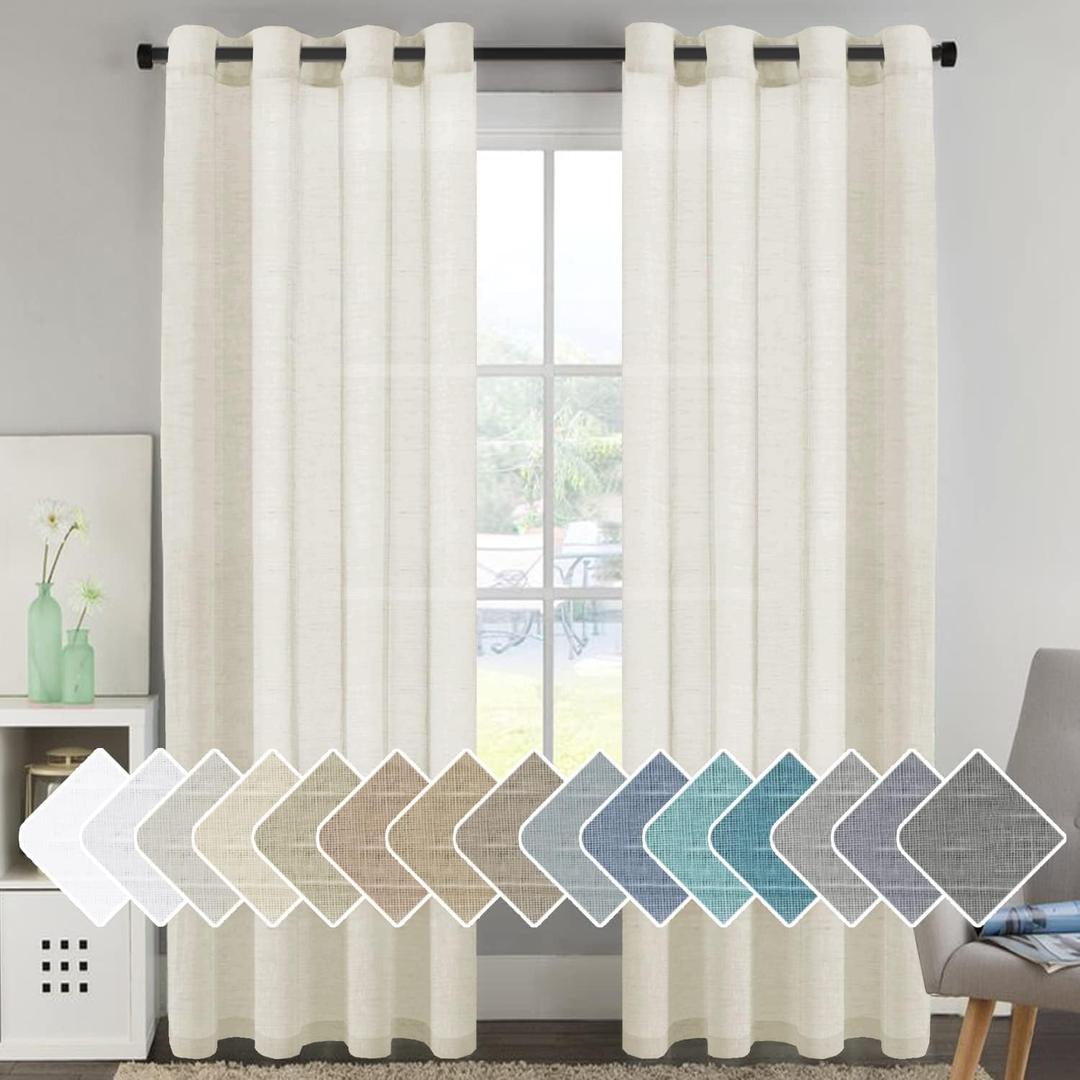 H.VERSAILTEX Elegant Natural Linen Curtain Panels Energy Efficient Semi - Sheers Linen Curtains/Nickel Grommet Window Treatments Panels/Drapes (Set of 2, 52 by 96 Inch, Ivory) (52"W x 96"L (Pack of 2))