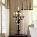 TOCHIC Black Gold Crystal Table Lamp, 5-Light Modern Bedside Lamp for Bedroom, 28" Tall Vintage Desk Lamp for Living Room, Home Office, Dining Room, Staircase, Entryway