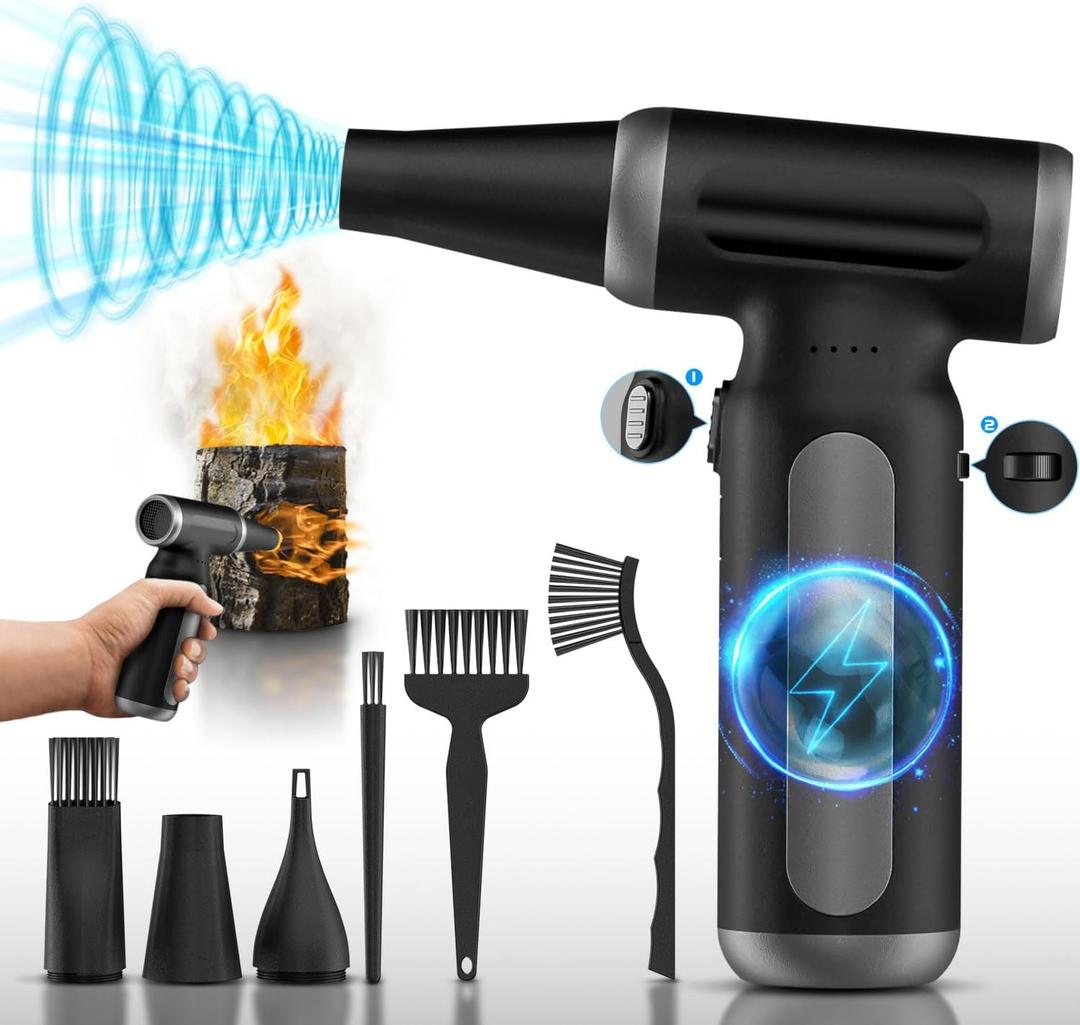 Electric Compressed Air Duster - 33,0000 RPM Rechargeable Cordless Turbo Blower, Portable Air Blower Gun for Cars, PC, Keyboard, Home & Outdoor Dust Cleaning (Replaces Compressed Air Cans)