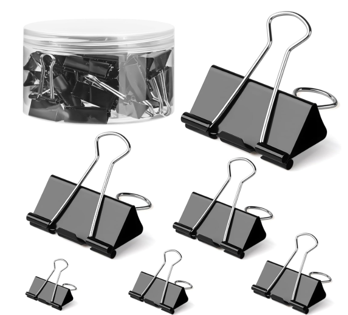 150 PCS Binder Clips Assorted Sizes, Extra Large Medium Small Mini and Micro, Metal Paper Binder Clip Black,Paper Clamps, 6 Sizes for Office, School and Home