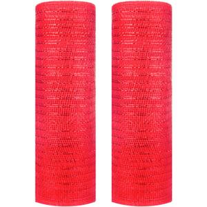 Decor Mesh Poly Ribbons 10 Inch x 30 Feet Each Roll Metallic Foil Mesh Ribbon Christmas Tree Decorative Mesh Red and White Rolls for Xmas Wreaths (Red+Red Foil)
