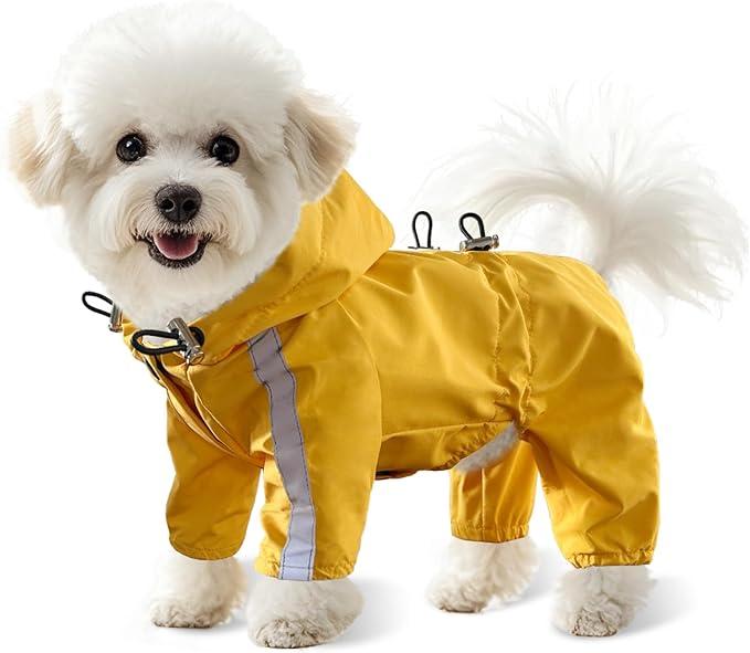 LOS ANDES Dog Raincoat Waterproof Rain Jacket with Hood for Small Dogs, Snowproof Windproof Lightweight Puppy Clothes with Reflective Strap and Leash Hole XL