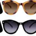 Madison Avenue 2 Pack Round Vintage Bifocal Reading Sunglasses for Women, Trendy Style Sun Reader Glasses UV Protection Black/Brown Demi +3.0