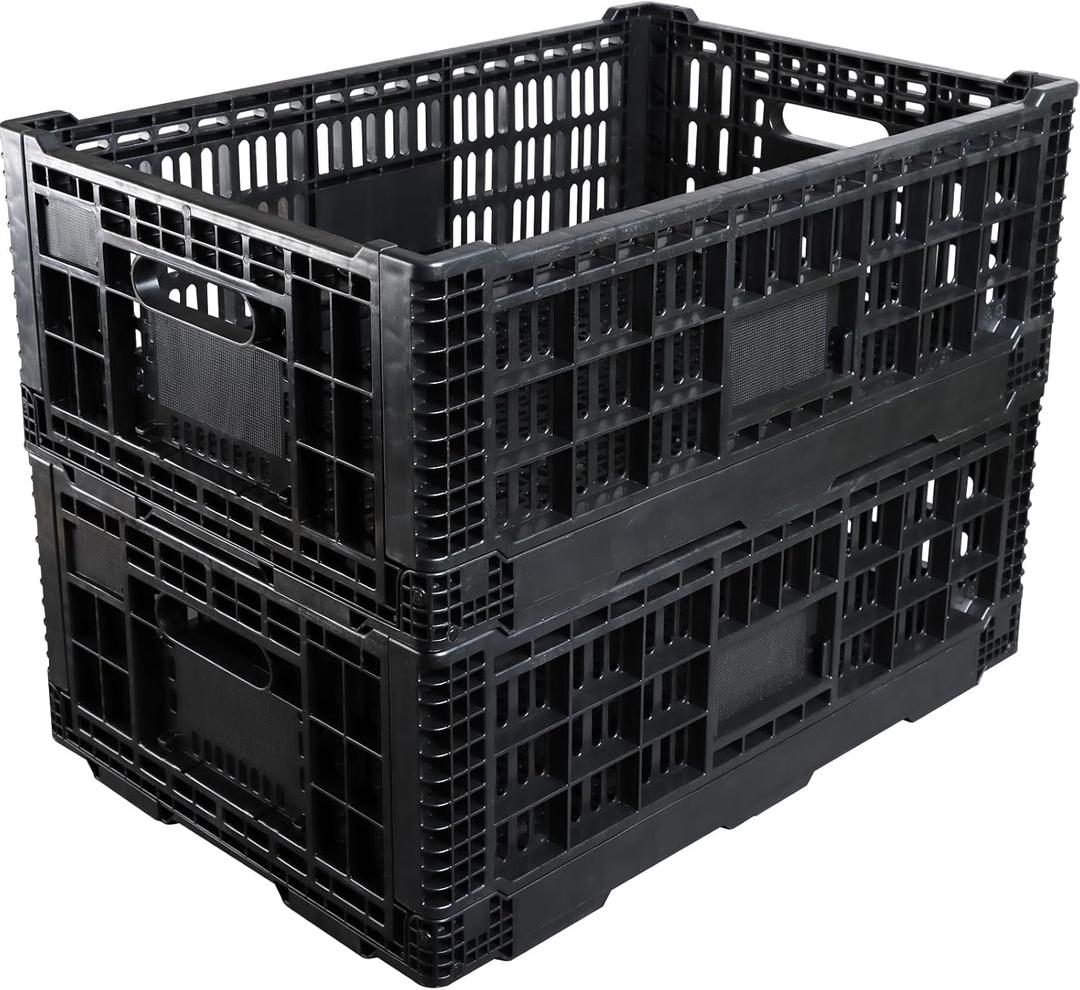 Collapsible Storage Bin Containe52 Liter Transferheavy duty Black plastic storage box,milk crates heavy duty Transit storage (2)