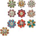 Set of 10 Handmade Flower Ceramic Knobs | Colorful Multi Design Ceramic Cabinet Knobs | Drawer Pulls Ideal for Home, Kitchen or Office | Drawer Knobs Comes with 1 Wrench, Screw Cap & Bolts