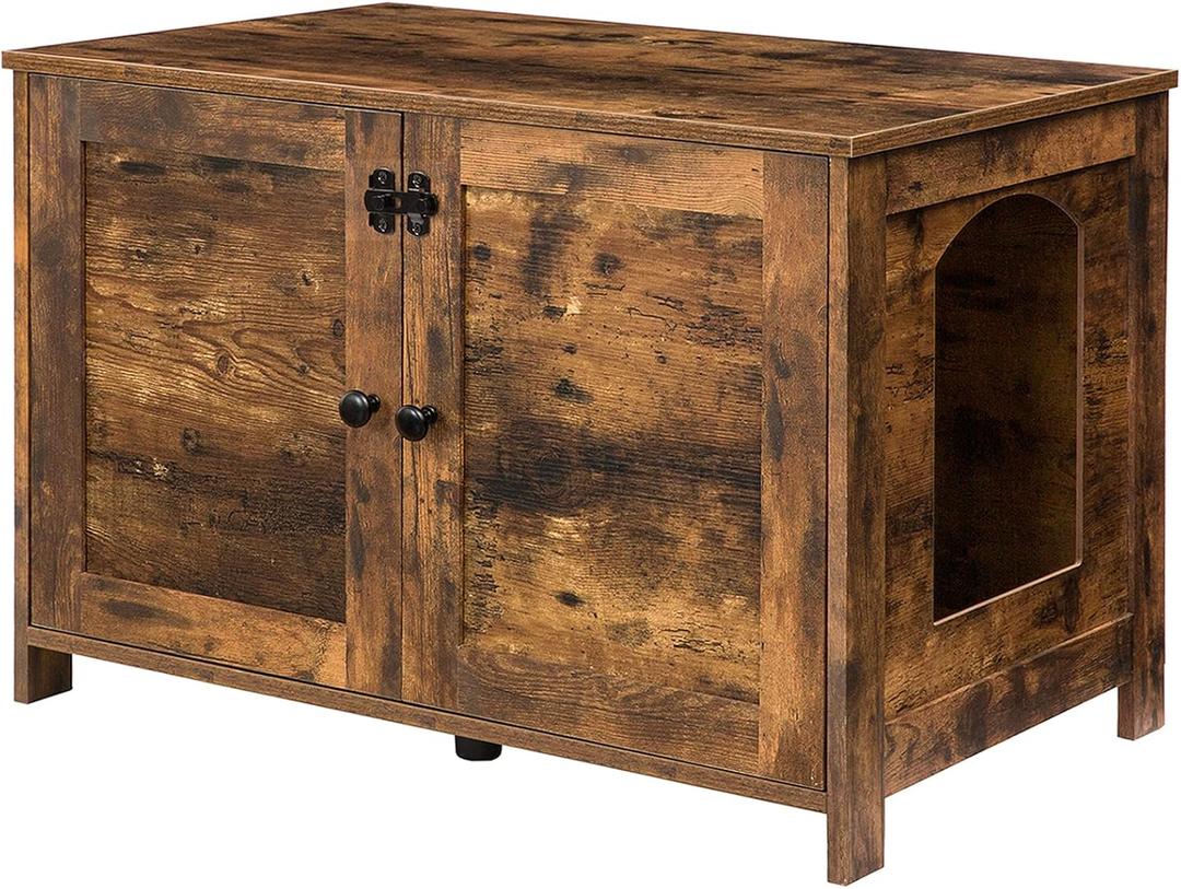 HOOBRO Litter Box Enclosure, Cat Litter Box Furniture with Removable Divider, Large Hidden Litter Box Furniture, Wooden Cat House, End Side Table, 31" L x 17.5" W x 19.7" H Rustic Brown BF03MW01G2