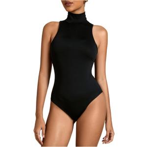 Milumia Women Sexy Mock Turtle Neck Sleeveless Tank Top Bodysuit (Small, Black)