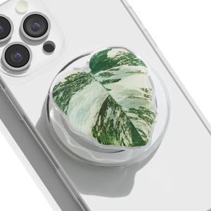 OnTheGrip Compatible with Magsafe Magnetic Cute Acrylic Tropical Leaf Design Collapsible Mobile Phone Grip Stand Holder for Smartphone Tablet Cell Phone Accessory (Monstera Deliciosa)