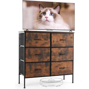 Sweetcrispy Dresser for Bedroom with 6 Storage Drawers, Fabric Storage Tower Organizer, Chest of Drawers with Metal Frame Wooden Top for Closet, Living Room, Entryway, Rust Brown