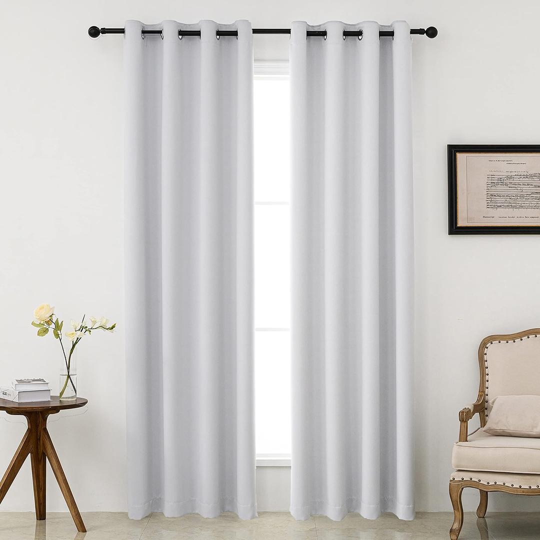 Pickluc Greyish White Blackout Curtains with Grommet 84 Inches Long 2 Panels, Light Blocking Window Drapes for Living Room, Thermal Insulated, Noise Reduction, Privacy Protection, 52" W x 84" L