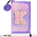 Kids Wallet for Little Girls - Toddler & Teen Girl Wallets with Initials, Coin Pocket & Magic Sticker - Purple