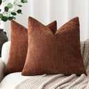 Foindtower Pack of 2 Soft Textured Chenille Throw Decorative Pillow Covers Square Accent Solid Cushion Cover Cozy Neutral Farmhouse Pillow Case for Couch Sofa Bedroom Living Room 16x16 Inch,Red Taupe