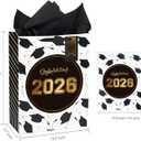 WRAPAHOLIC 16.5" Extra Large 2026 Graduation Gift Bag with Card and Tissue Paper - 2 Pack Black Gold Class of 2026 Paper Bag for Graduation Party