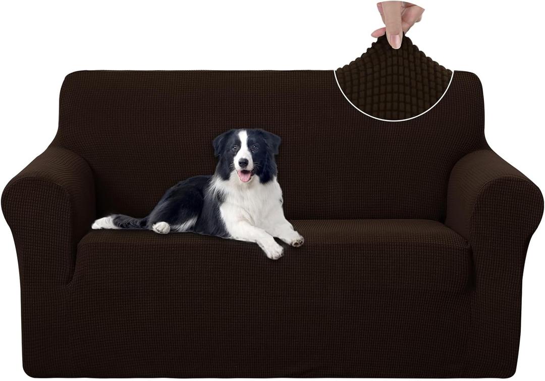 U-NICE HOME Loveseat Cover Stretch Couch Cover Sofa Cover Sofa Slipcover Furniture Protector for 2 Cushion Couch Sofa Pet Friendly(Loveseat, Chocolate)