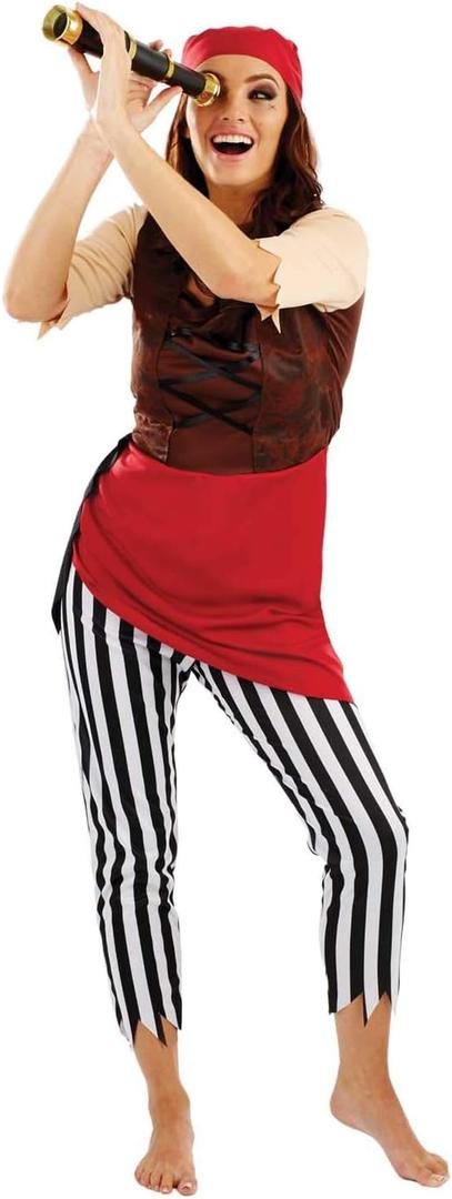 fun shack Women's Pirate Costume, First Mate Adult Halloween Outfit, Classic Pirate Dress for Parties and Events,  L