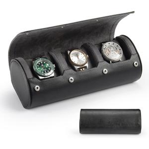 Watch Travel Case for Men: 3 Slot Watch Box Organizer Display Case - Portable Watch Storage & Travel Case - Watch Roll Fits All Wrist Watches & Smart Watches Up to 50mm (Black)