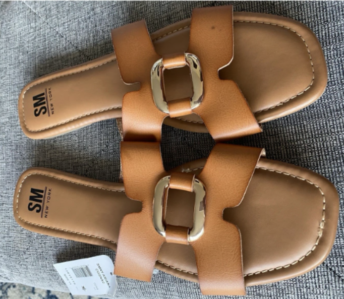 SM New York Ariana Sandals Cognac Gold Detail Women's Size 7