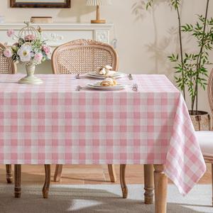 Gingham Tablecloth Rectangle Table, Cotton Linen Fabric Picnic Checkered Table Cloth Farmhouse Washable Wrinkle Free Buffalo Plaid Table Cover for Outdoor Birthday Party, Pink, 60x75