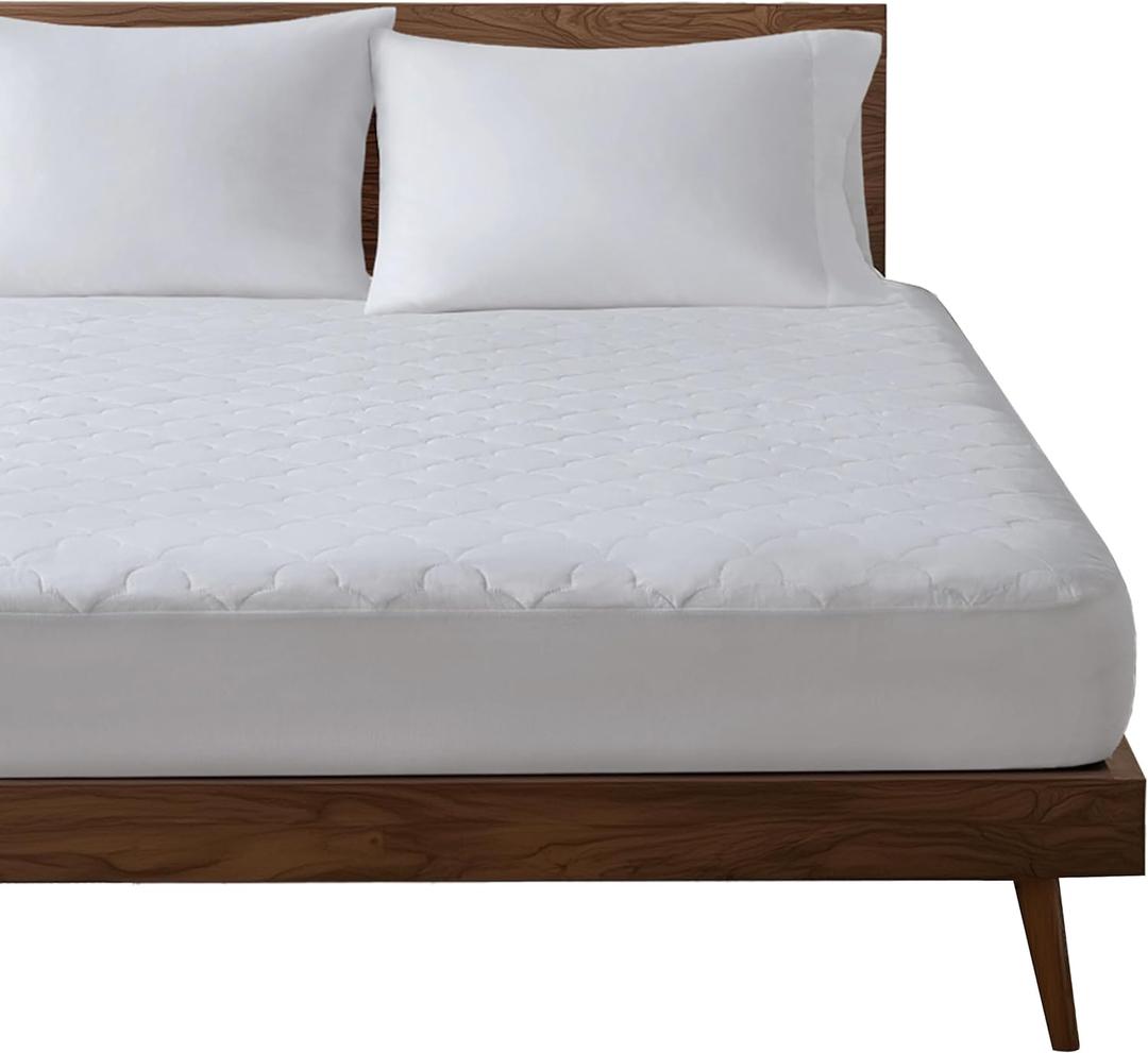 Sleep Philosophy Queen Mattress Pad, Cotton Mattress Protector Classic Cloud Quilted Bed Cover, All Natural Breathable Mattress Topper Fitted Pocket Fits Up to 16", Machine Washable, White