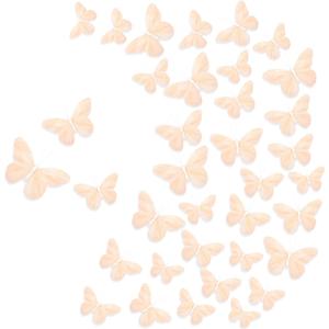 Chuangdi Feather Butterfly Decorations 36 Pcs Champagne 3Size Monarch Wall & Party Decor for Wedding, DIY Crafts Lightweight Artificial Feather Butterflies for Home Indoor Outdoor