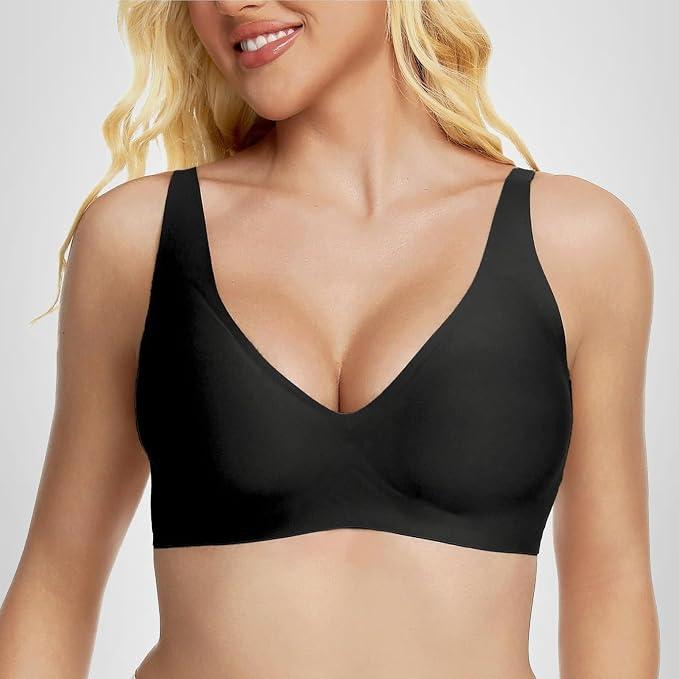 Wireless Bras for Women No Underwire Seamless Push Up Bra with Support and Lift Comfy Bralettes Jelly Deep V Comfortable Tshirt Bra 2 Pieces, XXL