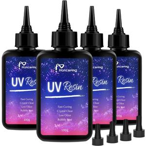 Honcaring UV Resin 400g, Hard Type Clear Beginner-Friendly Kit, Upgraded Formula & Crystal Clear for Jewlery Making, 100g*4 Resin UV Kit with for Earring, Pendant, DIY