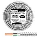 25ft 10/2 Metal Clad (MC) Cable with Ground, 10 Gauge Electric Wire with Aluminum Armor, Solid Bare Copper Conductors for Indoor Outdoor Underground Embedded Installation (10/2, 25 ft)