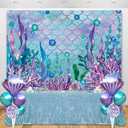 Sensfun Under The Sea Baby Shower Backdrop Purple Blue Seaweed Glitter Scales Underwater Photography Backgrpund Mermaid Birthday Decorations Party Cake Table Banner Photoshoot Vinyl Prop 7x5ft