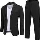 COOFANDY Men's Suits 2 Piece Slim Fit Suit Set 2 Button Lightweight Casual Knit Blazer Suit Jacket Pants (Black, XXL)