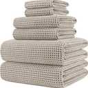 POLYTE 430 GSM Microfiber Quick Dry Lint Free Oversize Bath Towel Set, 6 Piece (Waffle Weave)