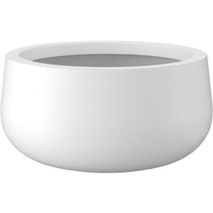 Kante 19.6" Dia Round Concrete Planter, Outdoor Indoor Garden Plant Pots with Drainage Hole and Rubber Plug, Modern Curvaceous Design, Pure White
