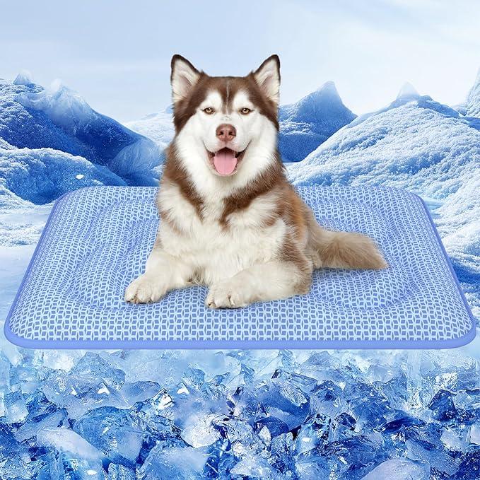 Dog Cooling Mat ,34*27 Super Thick & Comfortable Cooling Mat for Large Dog with Arc-Chill 3.0 & PCM Tech(Q-Max>0.5), Endothermic Color Changing&Dual Sided for All-Year Use, Portable for Pet Bed