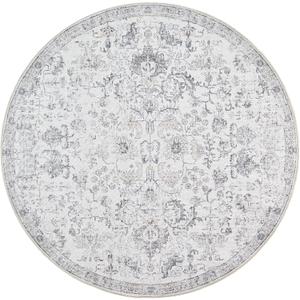 jinchan Kalen Round Rug 4ft Area Rug Washable Vintage Indoor Retro Entryway Floor Cover Distressed Gray Floral 4' Round Circle Boho Non Slip Thin Carpet for Bedroom Living Room Dining Room Grey