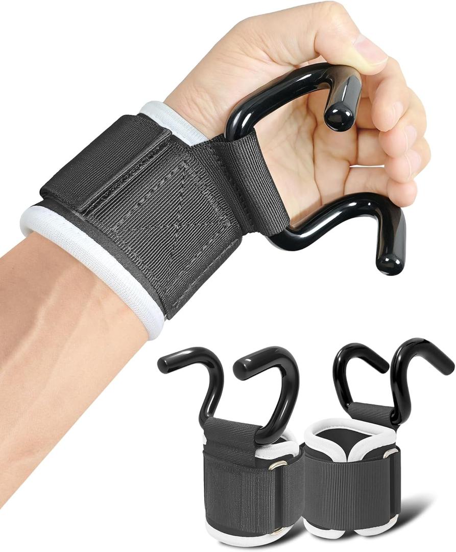 Weight Lifting Hooks (Pair), Lifting Wrist Straps For Deadlifts, Pull Ups & Shrugs, 600 Lbs(272 kg) Capacity Wristband with Thick Padding, Heavy Duty Gym Workout Grips Straps for Men and Women