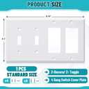 Kingdder 1 Pcs 4-gang 2-toggle 2-decorator Wall Plate Standard Size Stainless Steel 4.50" x 8.19" White Light Switch Plate Gloss Finish Corrosion-resistant Gfci Outlet Receptacle