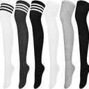 Aneco 6 Pairs Over Knee Thigh Socks Knee-High Warm Stocking Women Boot Sock Leg Warmer High Socks for Daily Wear, Cosplay