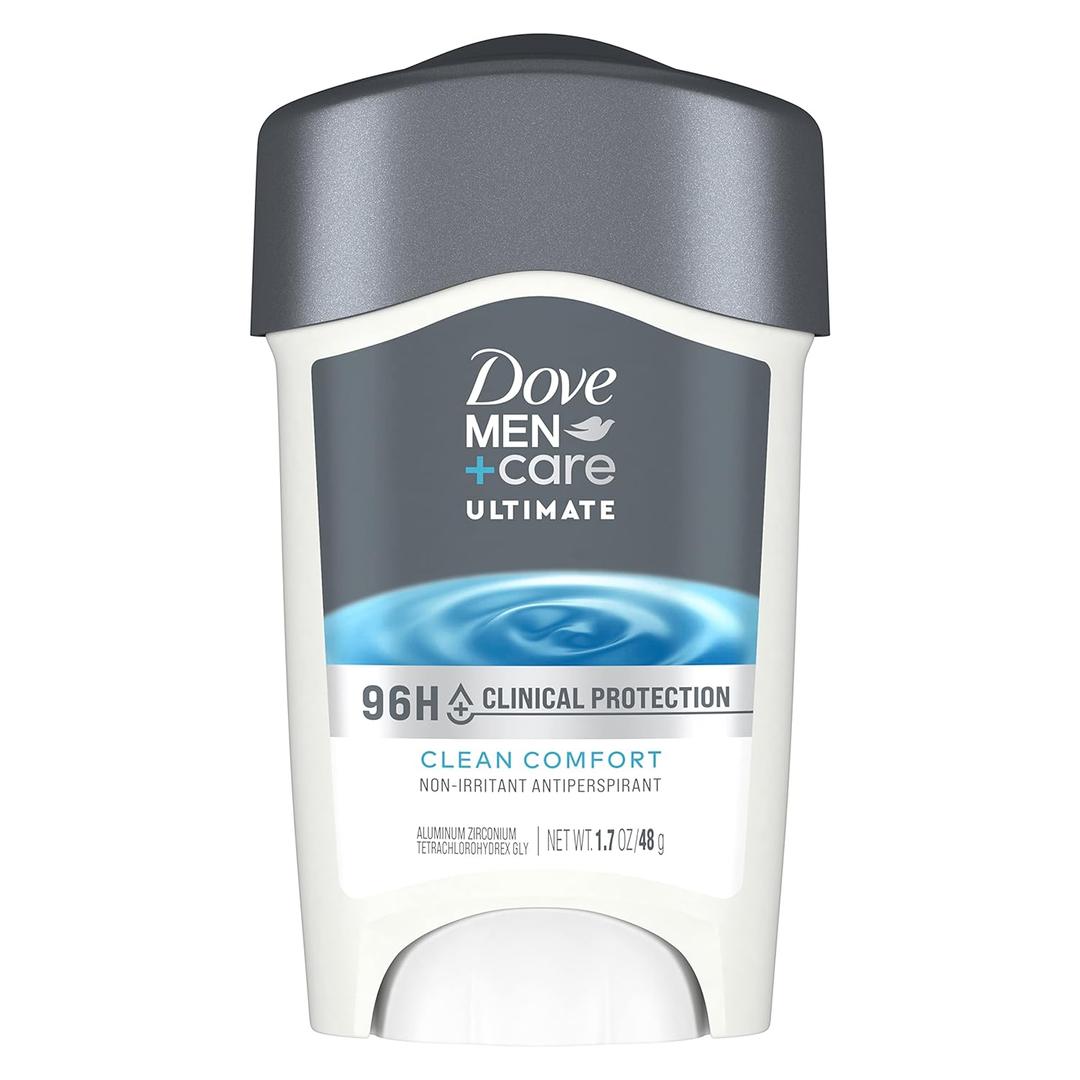 DOVE MEN + CARE Clinical Protection Antiperspirant Clean Comfort Stick for Men 96-Hour Sweat and Odor Protection Clinical Strength Antiperspirant with 1/4 Moisturizing Cream 1.7 oz Exp 2026-11