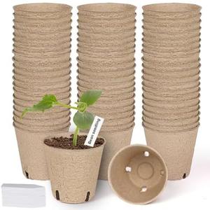 JNYONG 60 Packs 3.15 Inch Peat Pots,Biodegradable Pots for Seedlings with Drainage Holes, Garden Germination Nursery Pots with 50Pcs Plant Labels