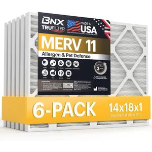 BNX TruFilter 14x18x1 Air Filter MERV 11 (6-Pack) - MADE IN USA - Allergen Defense Electrostatic Pleated Air Conditioner HVAC AC Furnace Filters for Allergies, Dust, Pet, Smoke, Allergy MPR 1200 FPR 7